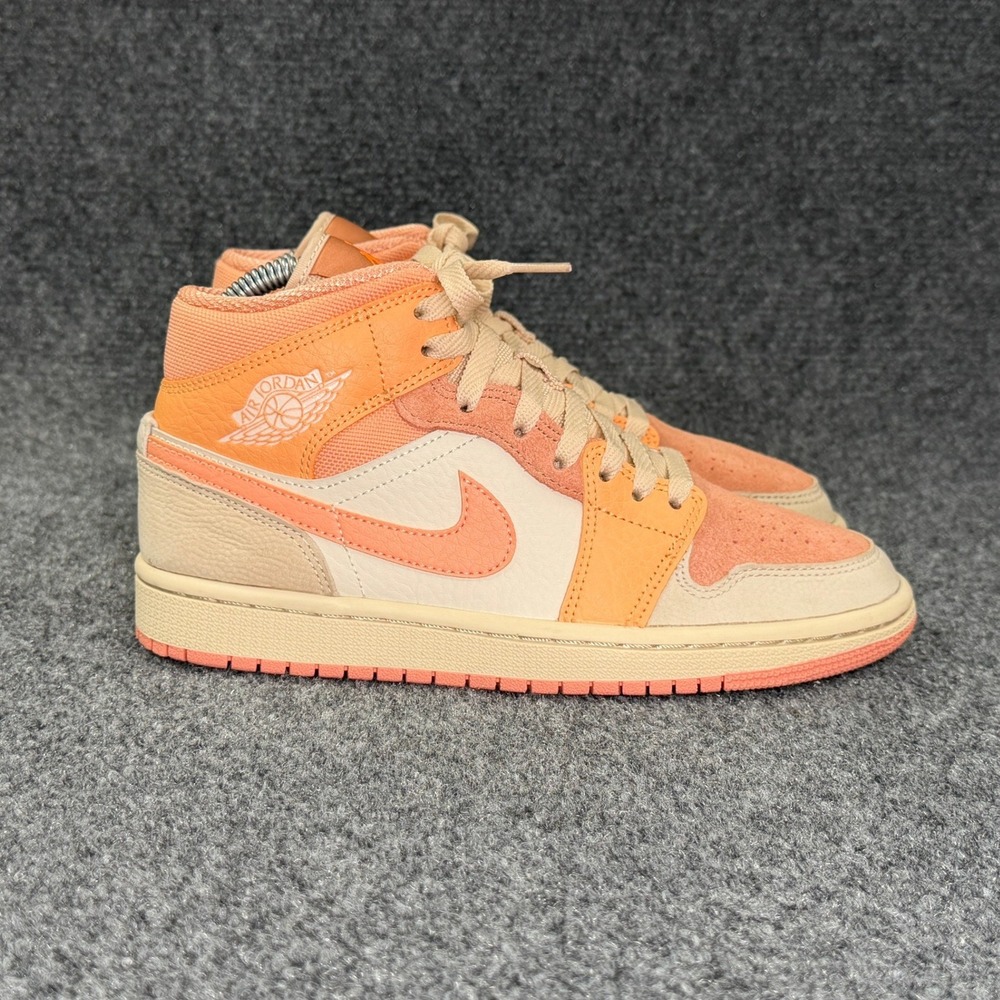 Jordan 1 Mid Shoes Women's 7 Apricot Orange Athletic Retro Sneakers